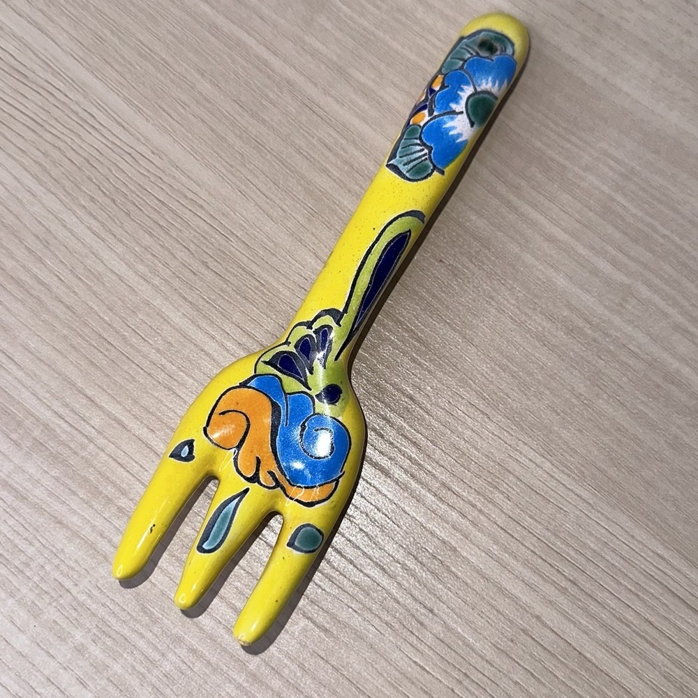 Talavera Pottery Decorative Fork Signed "F Vasquez"